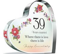 Targa per il 39° anniversario, regalo per moglie e marito, con scritta "I Love You", regalo romantico a forma di cuore in acrilico per donne e uomini, elegante regalo floreale pastello da 100 mm, per
