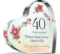 Targa per il 40° anniversario, regalo per moglie e marito, con scritta "I Love You", regalo romantico a forma di cuore in acrilico per donne e uomini, elegante regalo floreale pastello da 100 mm, per