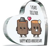 Targa per il 5° anniversario, regalo per moglie e marito, con scritta in lingua inglese "I Love You", in acrilico, a forma di cuore, per donne e uomini, 100 mm x 100 mm, regalo per coppie, quinto
