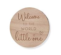 Targa per l'arrivo del bambino, con scritta in inglese "Welcome to The World", con incisione Hello World, in legno, regalo di nascita, per social media, foto, cuori, impiallacciatura di faggio, 15 x