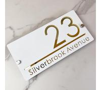 Targa per numero civico da esterno, Design sospeso targa personalizzata con numero di casa, cartello con nome strada 3D tagliato al laser in acrilico moderno (bianco&oro)