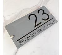 Targa per numero civico da esterno, Design sospeso targa personalizzata con numero di casa, cartello con nome della strada 3D tagliato al laser in acrilico moderno (grigio&nero)