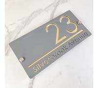 Targa per numero civico da esterno, Design sospeso targa personalizzata con numero di casa, cartello con nome della strada 3D tagliato al laser in acrilico moderno (grigio&oro)