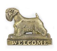 Targa per porta con cane Sealham Terrier, targa di benvenuto in ottone, insegna