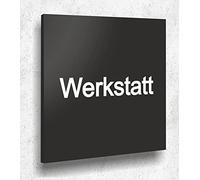 Targa per porta da officina, colore nero opaco, stampa UV, 12 x 12 cm, 3 mm, prodotto in Germania, art. A 2080