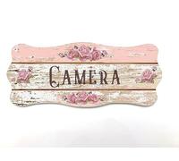 Targa per porta in legno Old Shabby Chic con scritta Welcomme, per decorare le porte interne di casa. La targhetta misura cm 9x21 spessore 7 millimetri, con biadesivo (Camera)