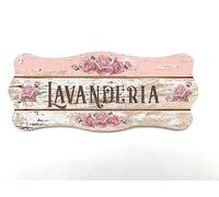Targa per porta in legno Old Shabby Chic con scritta Welcomme, per decorare le porte interne di casa. La targhetta misura cm 9x21 spessore 7 millimetri, con biadesivo (Lavanderia)