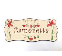 Targa per porta in legno stile shabby chic con scritta Cammeretta, per decorare le porte interne di casa. La targhetta misura cm 9x21 spessore 7 millimetri, con biadesivo (Bordo marrone)