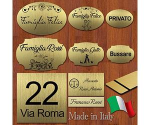 Targa per porta ingresso personalizzabile con nome o indirizzo targhetta fuoriporta di varie forme e misure in laminato plastico personalizzata a laser Oro Spazzolato