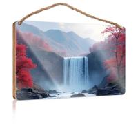 Targa per porta per casa Nature'S Majesty: A Majestic Waterfall Amidst Autumnal Splendor, cartello in legno tinta unita per artigianato per cucina (15 x 28 cm)