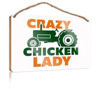 Targa per porta per la casa, divertente e pazza con gallina e trattore, decorazione per la casa (23 x 35 cm)