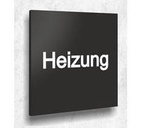 Targa per porta riscaldante, colore nero opaco, stampa UV, 12 x 12 cm, 3 mm, prodotto in Germania, art. A 2119