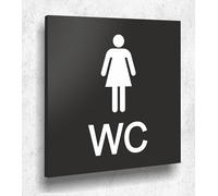 Targa per porta WC da donna, colore nero opaco, stampa UV, 12 x 12 cm, 3 mm, prodotto in Germania, art. A 2128