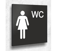 Targa per porta WC da donna, colore nero opaco, stampa UV, 12 x 12 cm, 3 mm, prodotto in Germania, art. A 2012