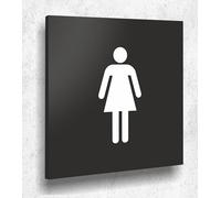 Targa per porta WC da donna, colore nero opaco, stampa UV, 12 x 12 cm, 3 mm, prodotto in Germania, art. A 2140