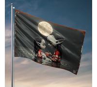 Targa per stanza universitaria con luna piena Notte di due elfi condividono una tazza di tè fumante, decorazione autunnale per esterni, divertente (120 x 180 cm)