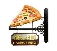 Targa personalizzabile con numero civico e indirizzo a tema pizza 2D divertente, in metallo, decorazione per la casa, regalo per uomini, donne, famiglia, inaugurazione della casa, compleanno, Natale