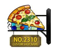 Targa personalizzabile con numero civico e indirizzo a tema pizza 2D divertente, in metallo, decorazione per la casa, regalo per uomini, donne, famiglia, inaugurazione della casa, compleanno, Natale