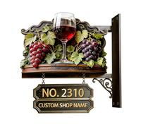 Targa personalizzabile con numero civico in metallo 2D a tema vino, numeri civici e indirizzi, decorazione per la casa, regalo per uomini, donne, famiglia, inaugurazione della casa, compleanno, Natale