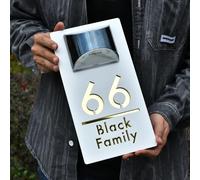 Targa personalizzata con luce a LED solare per esterni, numero civico 3D, tagliata al laser, galleggiante per porta di indirizzi residenziali, in acrilico impermeabile (15 x 29 cm)