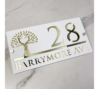 Targa Personalizzata Con Numero Civico - Targa In Acrilico Con Carattere Moderno Personalizzato, Targhetta Esterna For Casa, Cancello O Muro, Regalo For L'inaugurazione Della Casa(White-Gold)