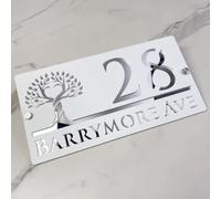 Targa Personalizzata Con Numero Civico - Targa In Acrilico Con Carattere Moderno Personalizzato, Targhetta Esterna For Casa, Cancello O Muro, Regalo For L'inaugurazione Della Casa(White-Silver)