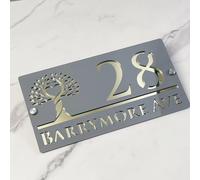 Targa Personalizzata Con Numero Civico - Targa In Acrilico Con Carattere Moderno Personalizzato, Targhetta Esterna For Casa, Cancello O Muro, Regalo For L'inaugurazione Della Casa(Gray-Gold)