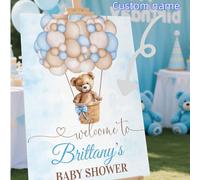 Targa personalizzata per il benvenuto al battesimo, tema palloncino ad aria calda e orsacchiotto, nome personalizzabile, targa per il battesimo del bambino 18*24 pollici,16*20 pollici,5,91*7,87 pollic