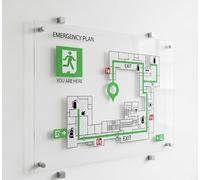 Targa Planimetrie di Emergenza in Acrilico Trasparente 21x30 Personalizzata Mappa Planimetria Vie di Fuga per Hote, Strutture Ricettive B&B Direttiva UNI ISO 23601:2024 Distanziatori in Acciaio Inox