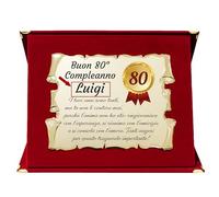 Targa Regalo Compleanno NOME PERSONALIZZATO | Cofanetto con Pergamena per Auguri Uomo e Donna (rosso e dorato, 80 anni)