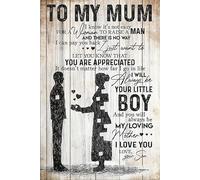 Targa retrò in latta con scritta in lingua inglese "To My Mum I Know It's Not Easy for A Woman to Raise A Man", 20 x 30 cm, decorazione da parete