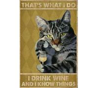 Targa retrò in metallo con scritta in inglese "That What I Do I Drink Wine S Cats Ringraziamento" 20,3 x 30,5 cm