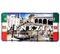 Targa Retrò in Metallo Motivo in Rilievo Venezia Ponte di Rialto Design Vintage con Fori e Magneti 30x15cm