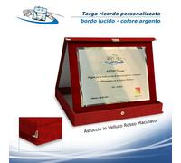 Targa ricordo con stampa personalizzata Astuccio Blu o Rosso in Velluto o TNT