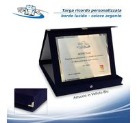 Targa ricordo con stampa personalizzata Astuccio Blu o Rosso in Velluto o TNT