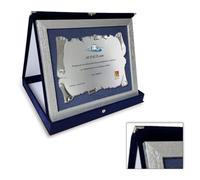Targa Ricordo Personalizzata con Cornice in Legno Argento e Astuccio Velluto Blu o Rosso in Vari Formati Idea Regalo Elegante per Eventi Premi o Cerimonie