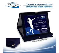 Targa ricordo personalizzata intera superficie astuccio Blu/Rosso in Velluto/TNT