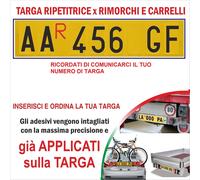 Targa Ripetitrice Alluminio per rimorchi omologata con lettere numeri applicati