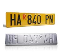 Targa Ripetitrice Battuta in Alluminio Catarifrangente, Made in Italy - Targa Personalizzabile Gialla con Caratteri in Rilievo Punzonati, Dimensioni Originali, Caratteri Omologati e R Rossa Inclusa