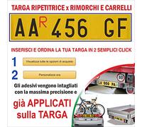 Targa Ripetitrice in Alluminio per rimorchi, Targa carrelli appendici con Lettere e Numeri già applicati - Caratteri misure Omologate con R Rossa Inclusa - Dimensioni 48 x 11 cm
