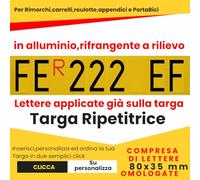 Targa Ripetitrice REQUISITI PRA in Alluminio per Rimorchi,Roulotte e Carrelli caratteri omologati Lettere e Numeri R rossa inclusa