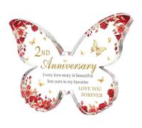 Targa romantica in acrilico per il secondo anniversario di matrimonio, con scritta "Happy 2nd Anniversary" (lingua italiana non garantita)