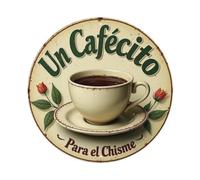 Targa rotonda in latta con scritta "Coffee and Chat", stile vintage, decorazione da parete, 20 x 20 cm