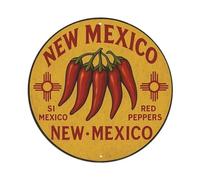 Targa rotonda in metallo con peperoncino rosso del New Mexico, targa in metallo, stile retrò, decorazione da parete per casa, bar, 20,3 x 20,3 cm