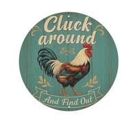 Targa rotonda in metallo con scritta "Cluck Around & Find Out", stile vintage, decorazione da parete, 20,3 x 20,3 cm