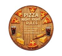 Targa rotonda in metallo con scritta in lingua inglese "Pizza Night Rules"