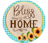 Targa rotonda in metallo e alluminio, decorazione rustica, da parete, con scritta "Bless This Home Girasole", adatta per casa, giardino, cucina, bar, caffetteria, garage, retrò, vintage, 30,5 x 30,5