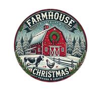 Targa rotonda in metallo vintage con scritta "Farm Christmas", decorazione da parete, 20,3 x 20,3 cm