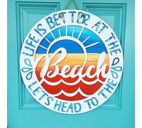 Targa rotonda vintage in latta con scritta "Better Beach Life", da appendere alla porta della spiaggia, decorazione marina, appendiabiti da spiaggia, portico, decorazione per la casa, 30,5 x 30,5 cm