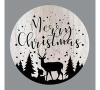 Targa rotonda vintage in latta con scritta "Merry Christmas", decorazione natalizia per porta, in metallo, con ghirlanda, 20,3 x 20,3 cm